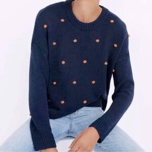 Madewell Wellesley Bobble Pullover Sweater crew neck navy blue cotton Small